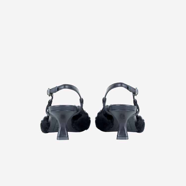 Roberto Festa SLINGBACK IN VISONE NERO CON FIBBIA QUADRA CON CRISTALLI STEFI Vendita