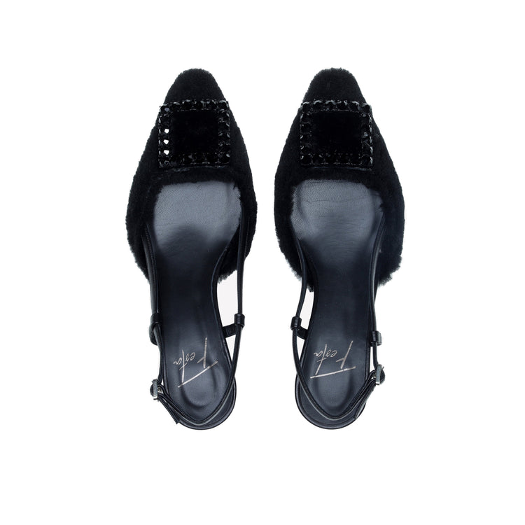 Roberto Festa SLINGBACK IN VISONE NERO CON FIBBIA QUADRA CON CRISTALLI STEFI Vendita