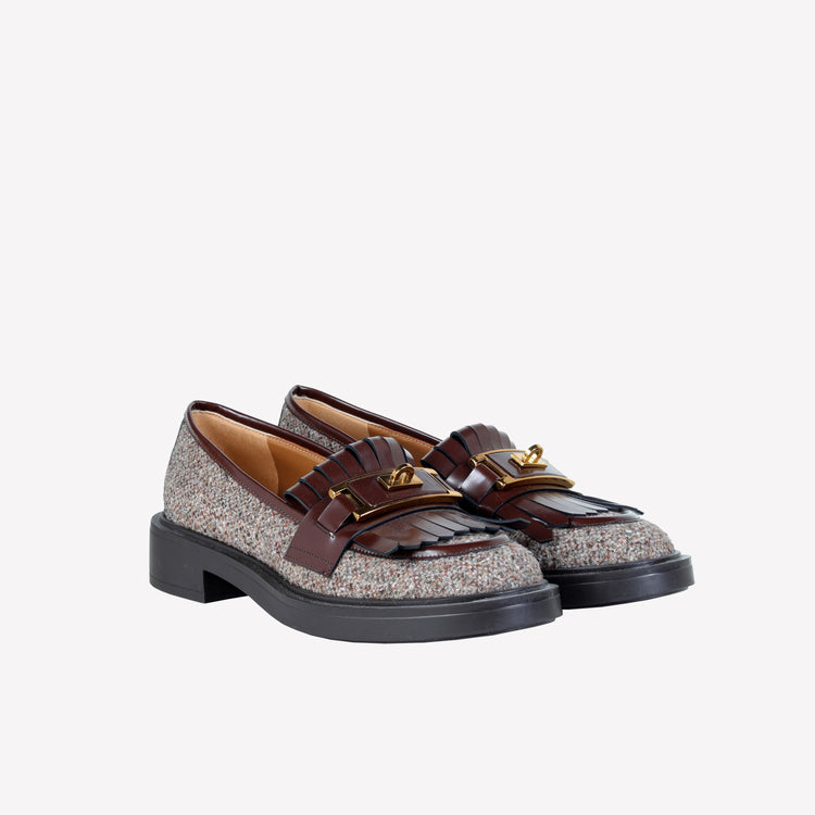 Roberto Festa MOCASSINO IN LANA CON FRANGIA IN PELLE E ACCESSORIO IN OTTONE RAFS Qualità Garantita