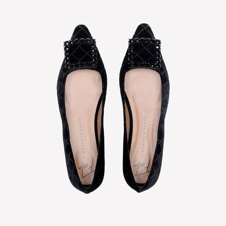 Roberto Festa BALLERINA IN VELLUTO CON STAMPA MATELASSE' CON FIBBIA QUADRA IN STRASS CRYSTAL AMAIA Fino Al -60%