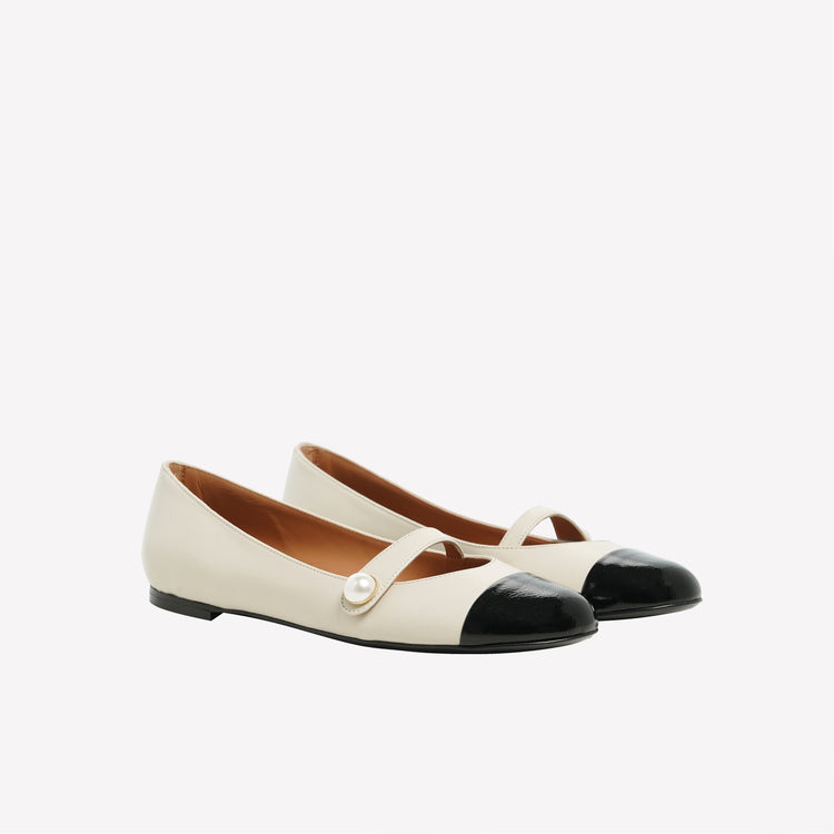 Roberto Festa BALLERINA FLAT CON CINTURINO E BOTTONE IN NAPPA BIANCA DIVY Affare Del Giorno