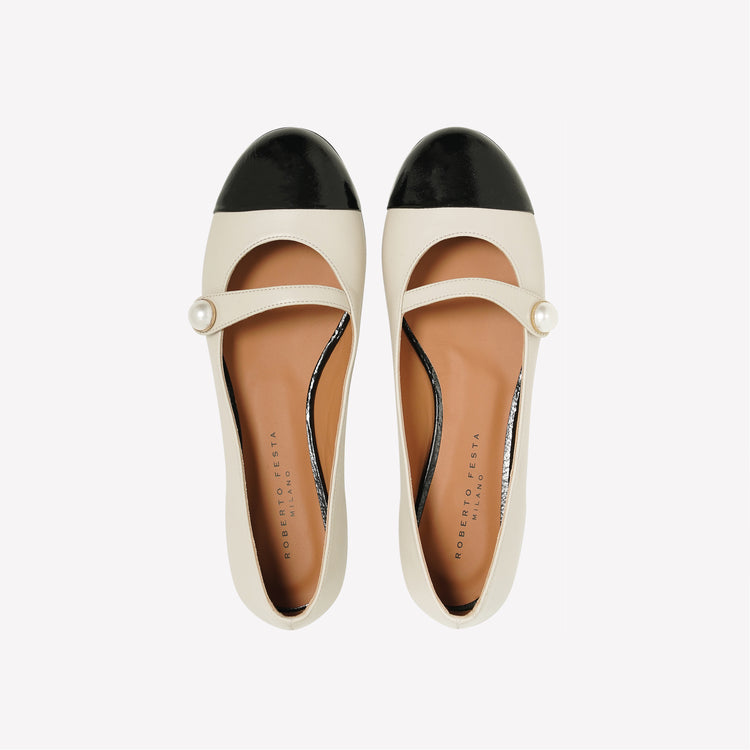 Roberto Festa BALLERINA FLAT CON CINTURINO E BOTTONE IN NAPPA BIANCA DIVY Affare Del Giorno