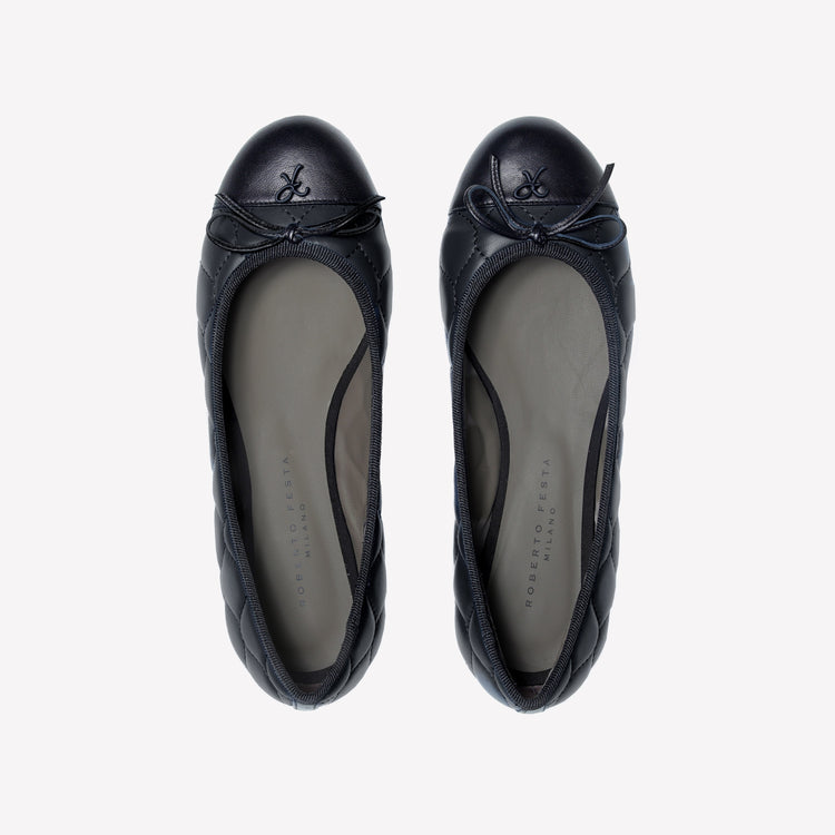 Roberto Festa BALLERINA IN NAPPA NERA CON RICAMO TRAPUNTATO E PUNTINA FLY Convenienza