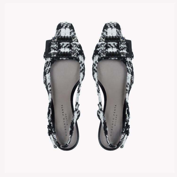 Roberto Festa SLINGBACK IN TWEED CON FIBBIA CRISTALLI BAGUETTE ATENA Novità
