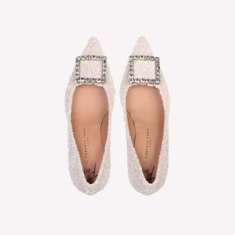 Roberto Festa DÉCOLLETÉ IN BOUCLÉ BIANCO CON ACCESSORIO STRASS LILLY Presa