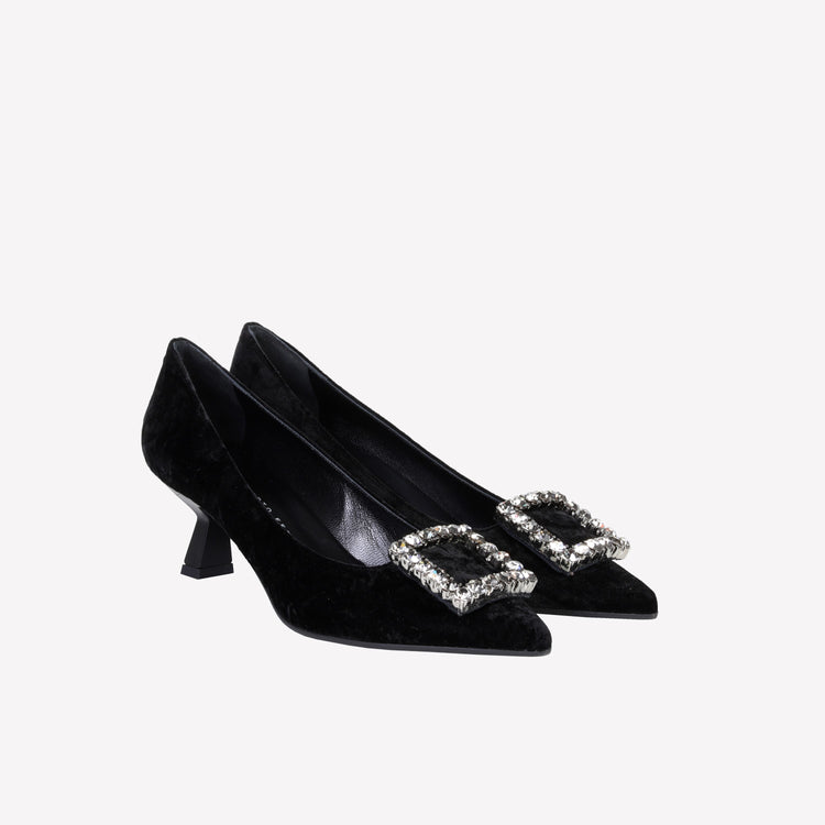 Roberto Festa DÉCOLLETÉ IN VELLUTO NERO CON ACCESSORIO STRASS EVILLY Sconto