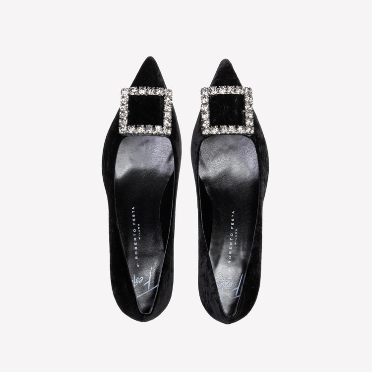 Roberto Festa DÉCOLLETÉ IN VELLUTO NERO CON ACCESSORIO STRASS EVILLY Sconto