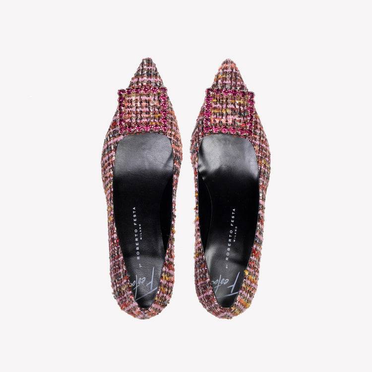 Roberto Festa DÉCOLLETÉ IN BOUCLÉ MULTICOLOR CON ACCESSORIO STRASS EVILLY Offerta