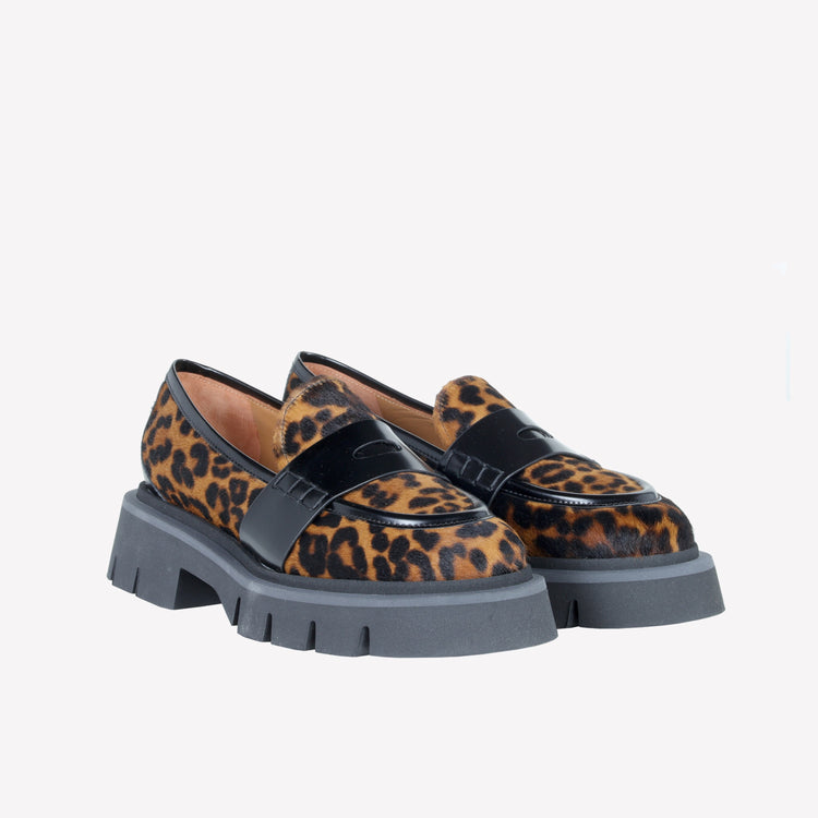 Roberto Festa MOCASSINO IN PELLE DI VITELLO CON STAMPA LEOPARDATA ALIAH Vendita Calda