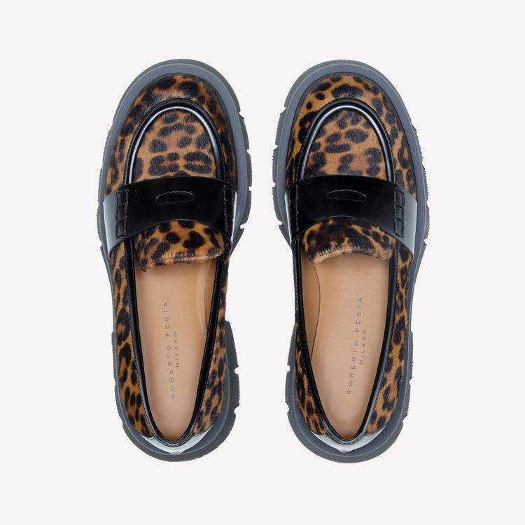 Roberto Festa MOCASSINO IN PELLE DI VITELLO CON STAMPA LEOPARDATA ALIAH Vendita Calda