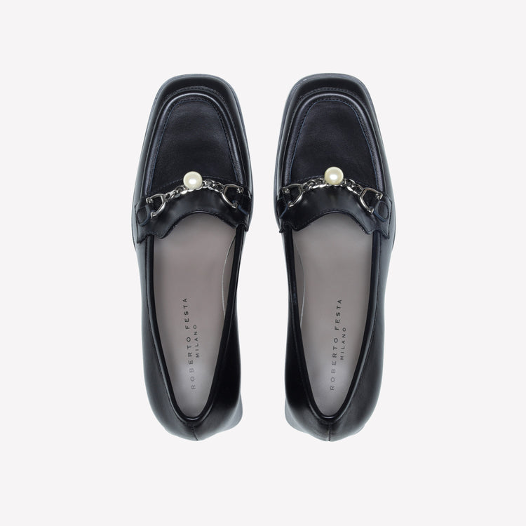 Roberto Festa MOCASSINO IN NAPPA NERO CON ACCESSORIO PERLA GERT Vendita Economica