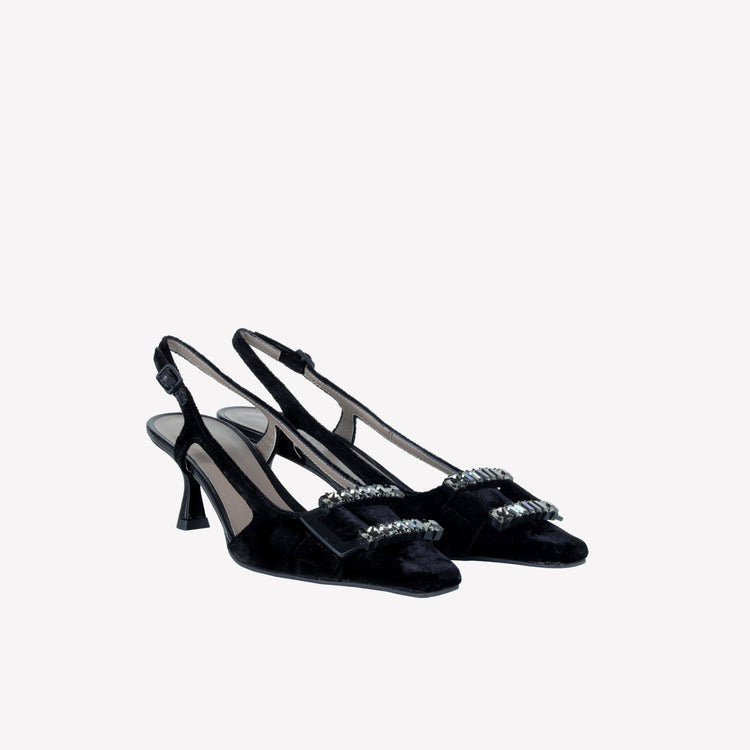 Roberto Festa SLINGBACK IN VELLUTO CON FIBBIA CRISTALLI BAGUETTE ATENA Nuova