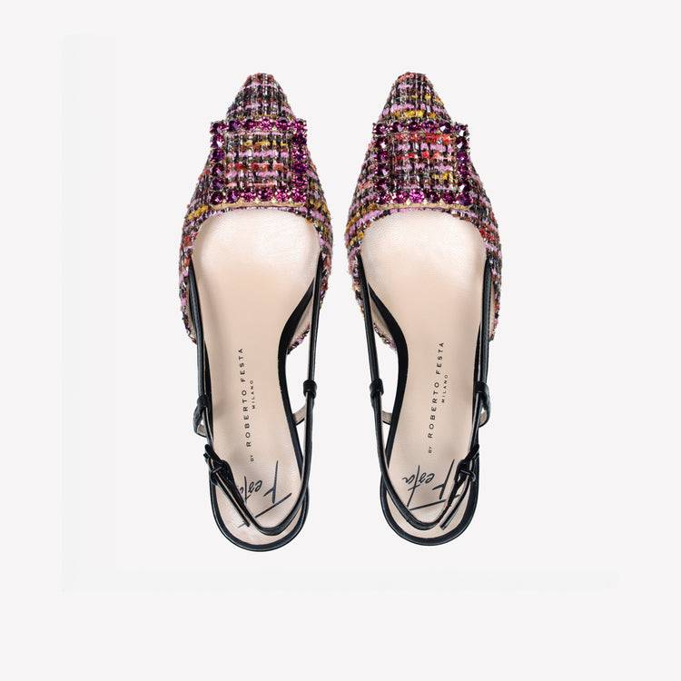Roberto Festa slingback in pave multicolor e accessorio strass stefy 2025