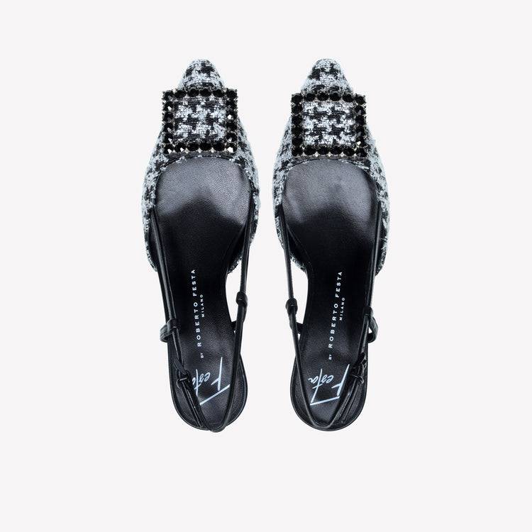 Roberto Festa slingback in poule nero e accessorio strass stefy Italy