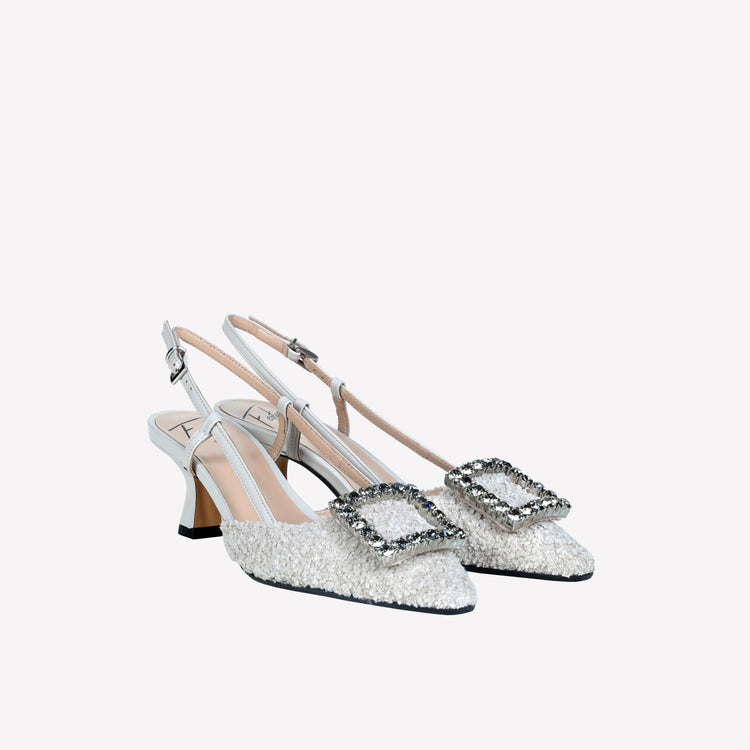 Roberto Festa slingback in boucle cream e accessorio strass stefy Italia