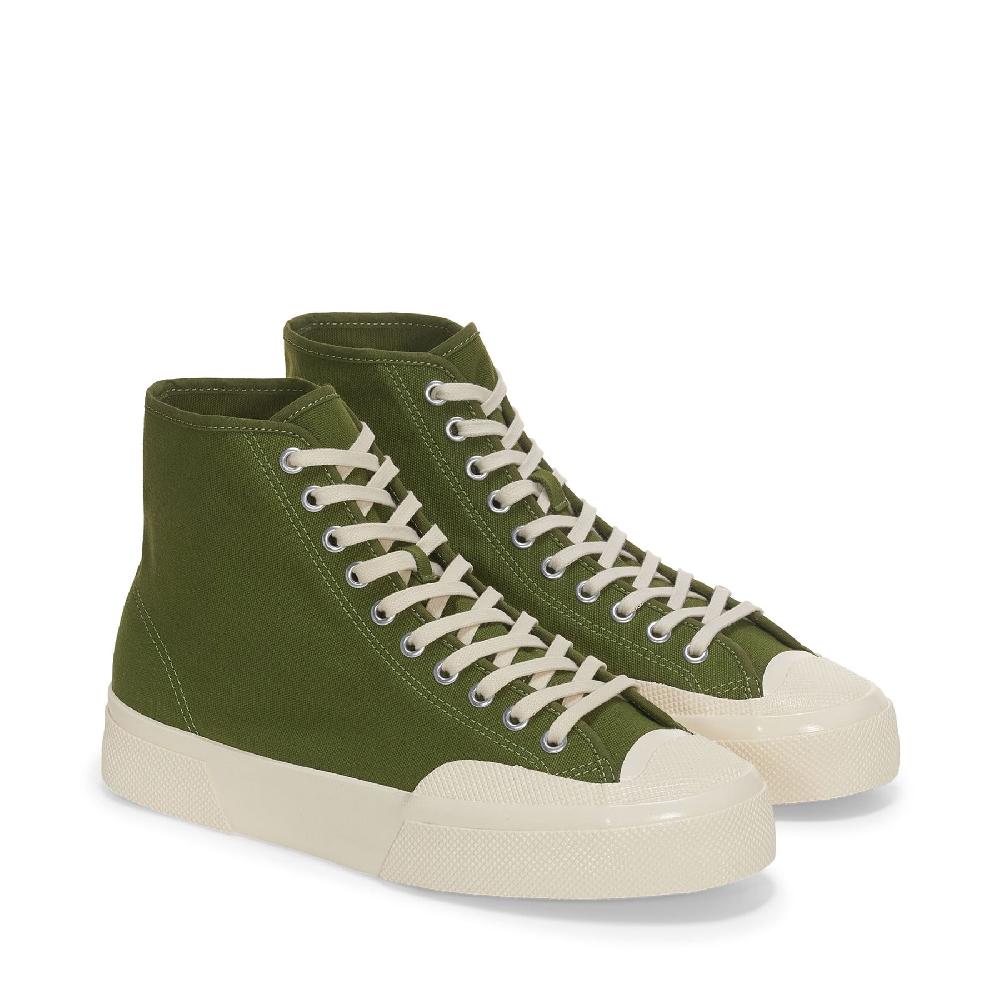 Superga 2433 WORKS HIGH CUT COTTON CANVASGREEN-OFF WHITE Spedizione Gratuita