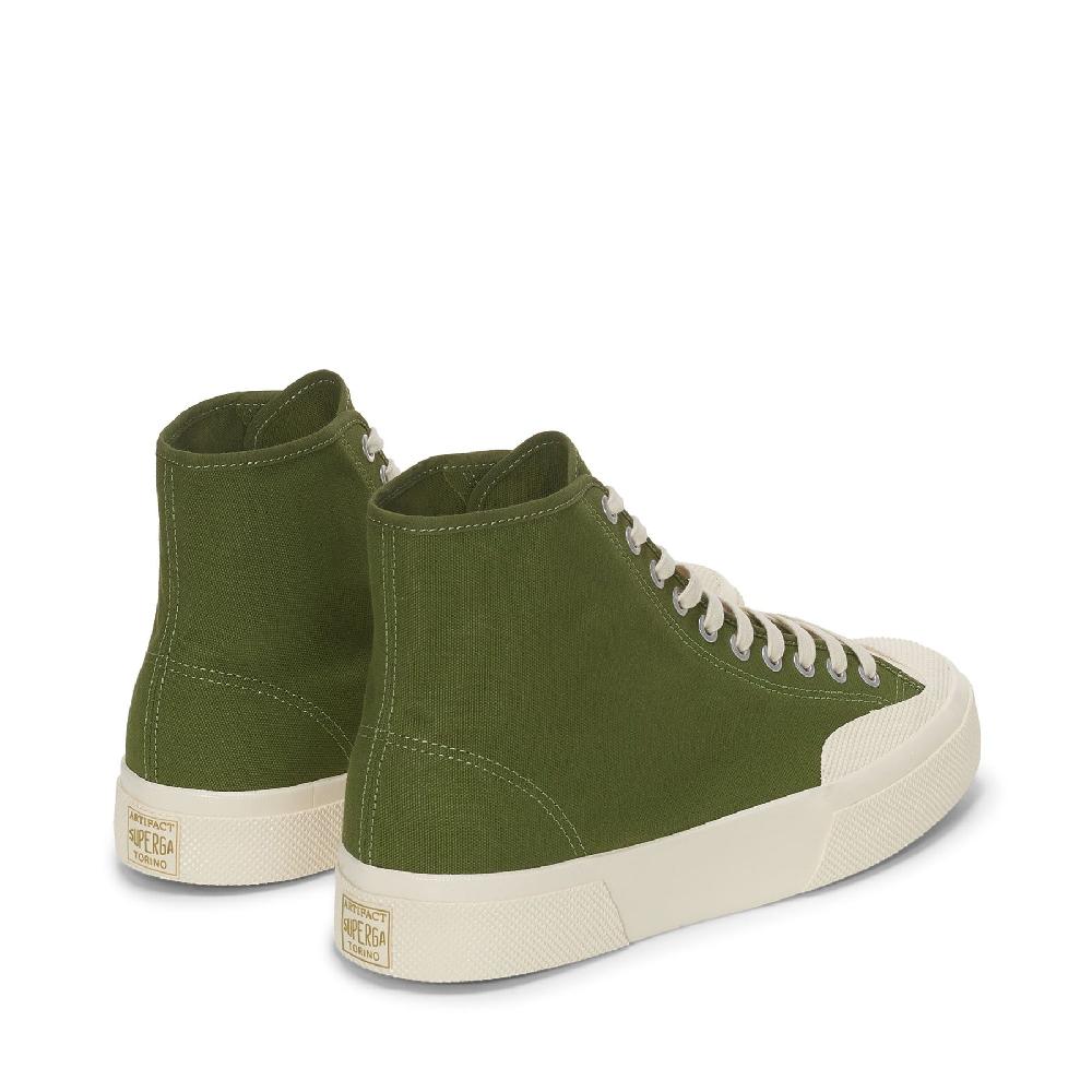 Superga 2433 WORKS HIGH CUT COTTON CANVASGREEN-OFF WHITE Spedizione Gratuita