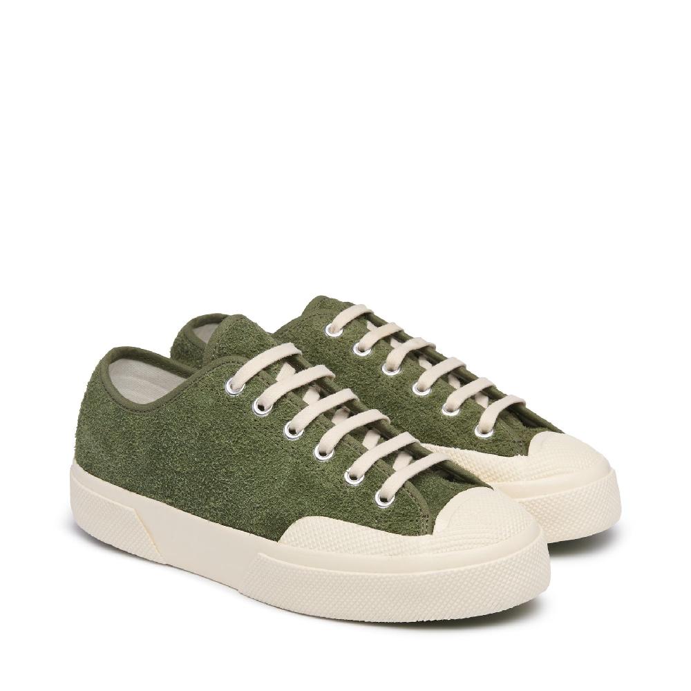 Superga 2432 WORKS HAIRY SUEDEMILITARY GREEN-OFF WHITE Soddisfazione Garantita