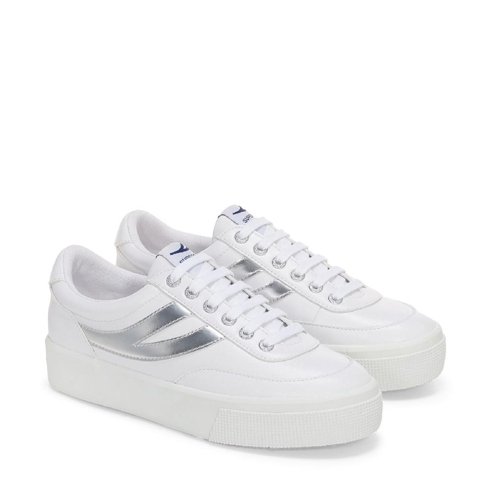 Superga 2740 PLATFORM BLOCKS MIRROR SYNTHETIC MATERIALWHITE-SILVER Vendita