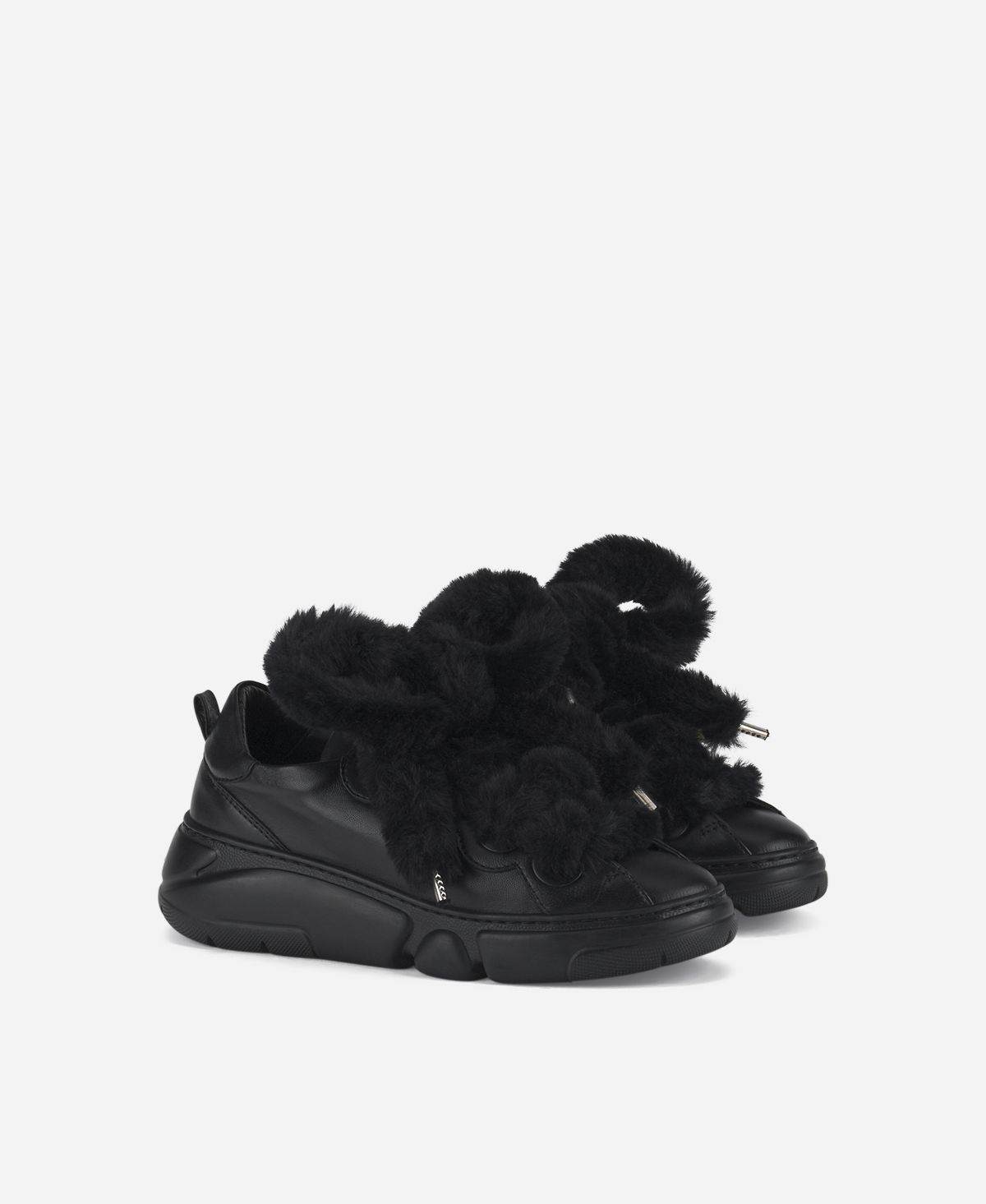 Agl Sneaker con lacci in pelliccia Nero Fur Bubble Outlet