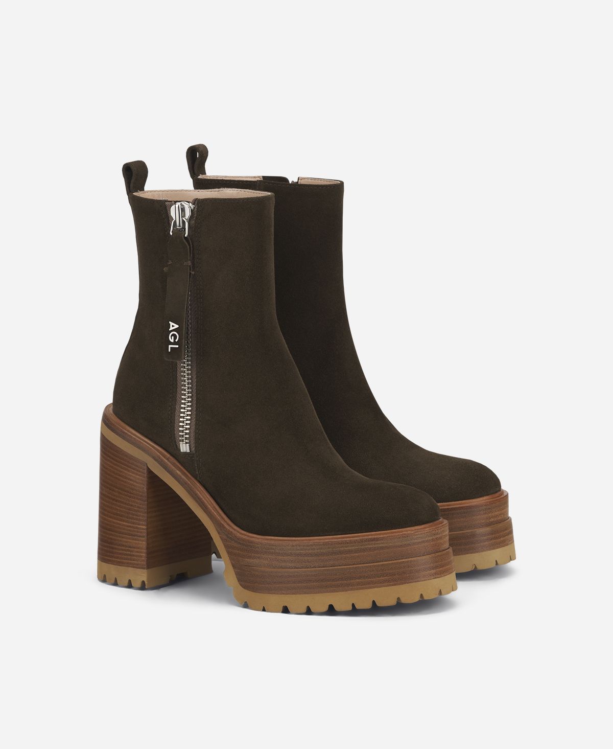 Agl Stivaletto con zip e plateau Brown Tora In Vendita