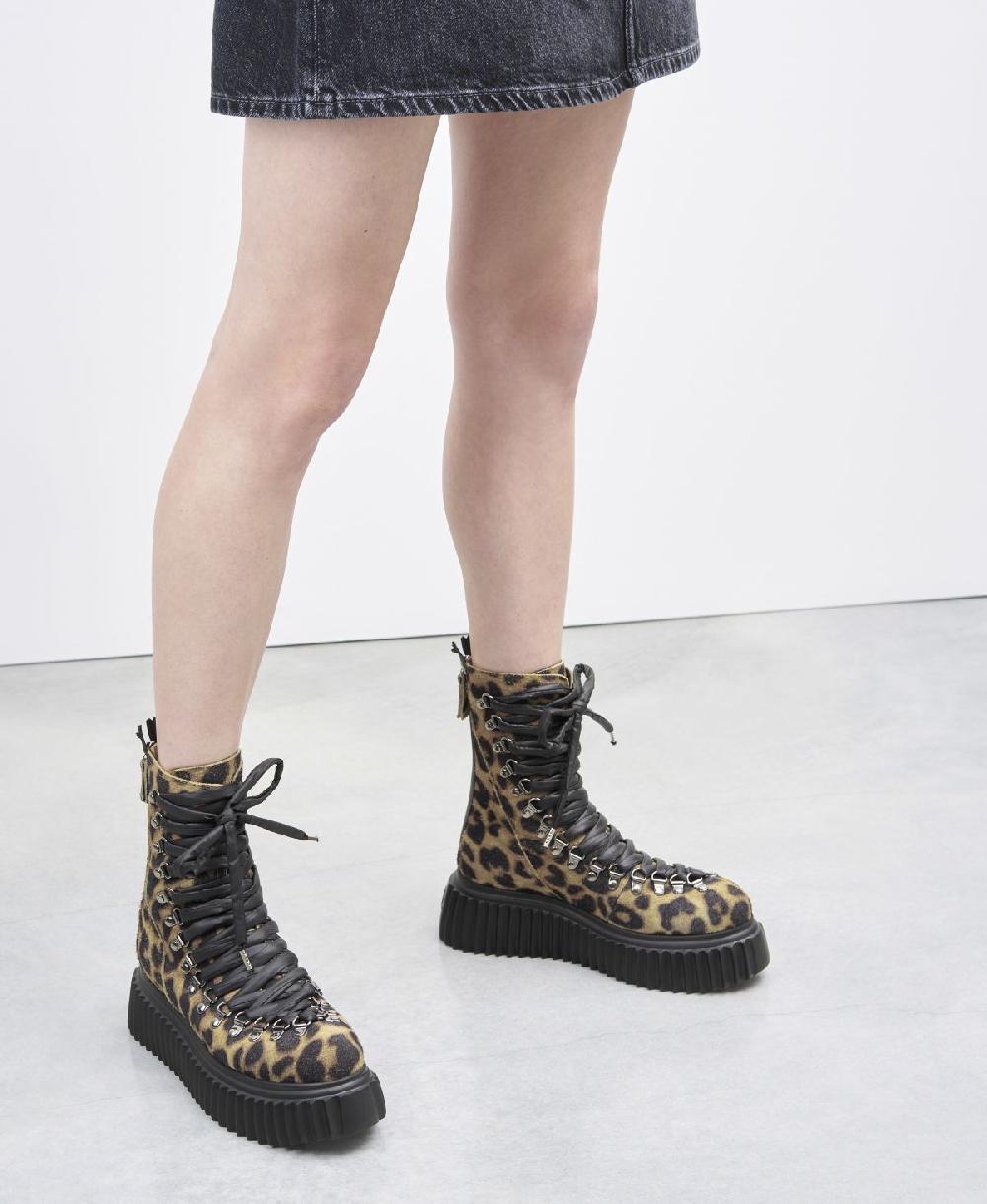 Agl Biker in pelle Stampa leopard Dromo Qualità