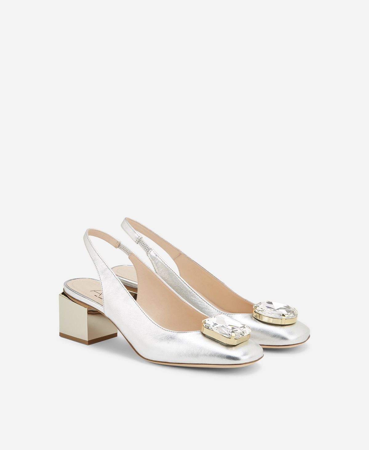Agl Sling back con tacco a cubo Argento Angie Sb Crystal Saldi Di Fabbrica