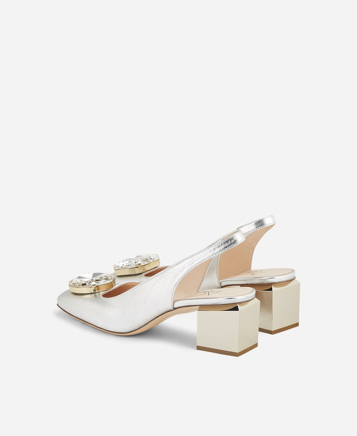 Agl Sling back con tacco a cubo Argento Angie Sb Crystal Saldi Di Fabbrica