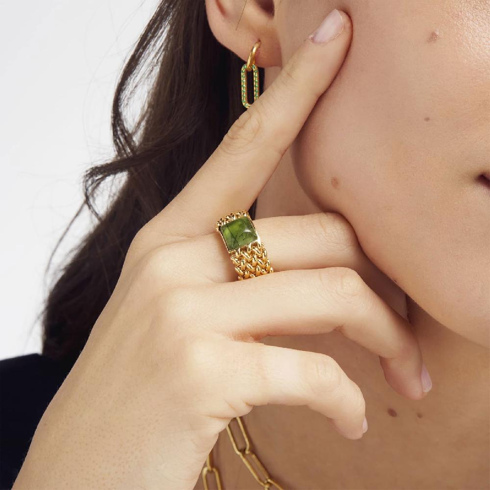 Unoaerre Anello in argento dorato con pietra Peridot Verde | UNOAERRE Gioielli Qualità Garantita
