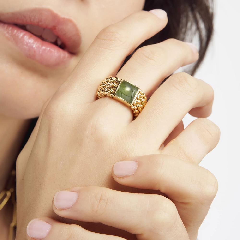 Unoaerre Anello in argento dorato con pietra Peridot Verde | UNOAERRE Gioielli Qualità Garantita