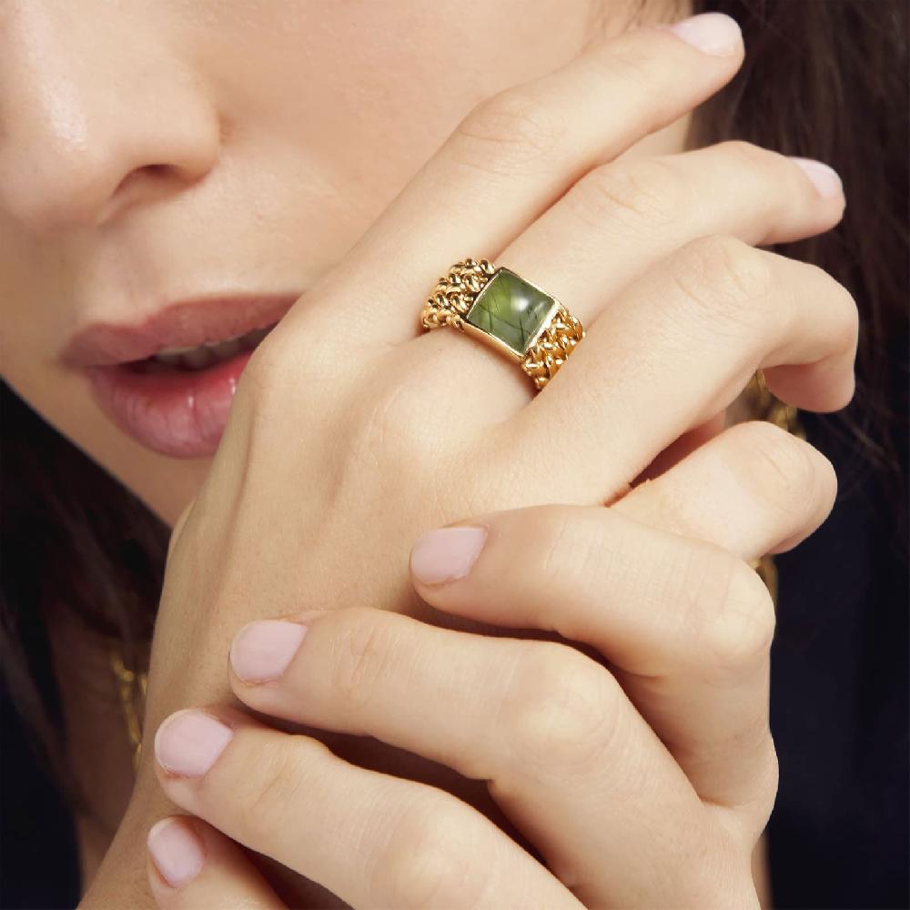 Unoaerre Anello in argento dorato con pietra Peridot Verde | UNOAERRE Gioielli Qualità Garantita