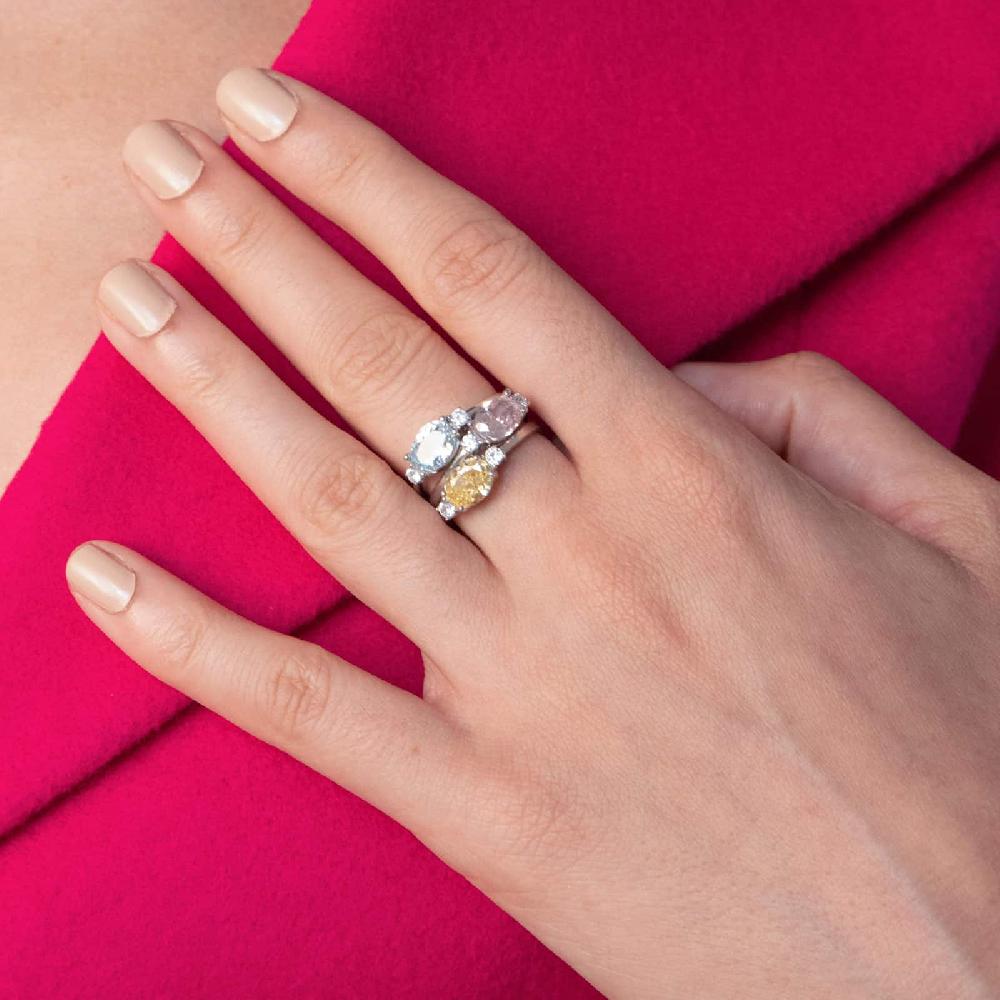 Unoaerre Anello solitario in argento con cubic zirconia rosa | UNOAERRE Gioielli Presa