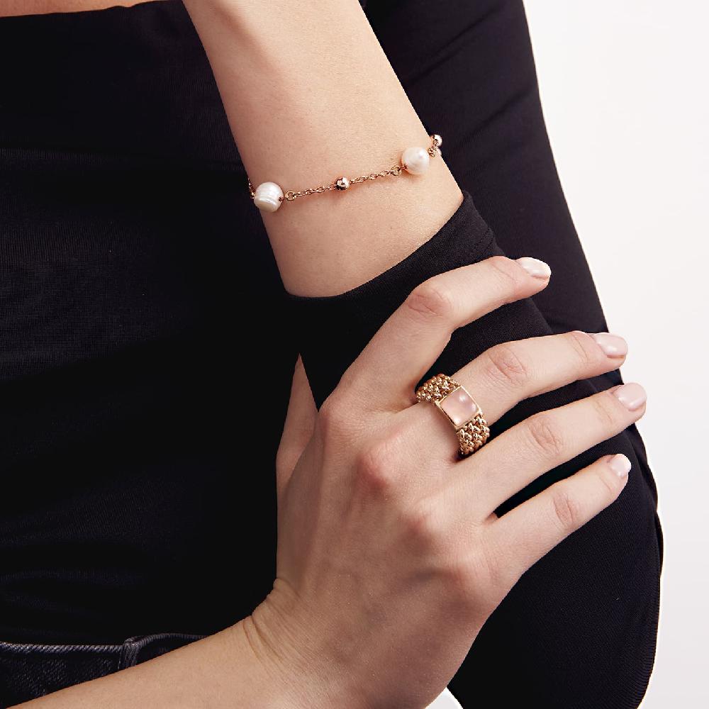 Unoaerre Anello in argento dorato rosa con quarzo rosa | UNOAERRE Gioielli Sconto