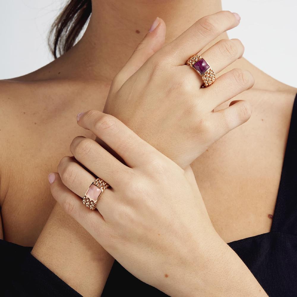 Unoaerre Anello in argento dorato rosa con quarzo rosa | UNOAERRE Gioielli Sconto