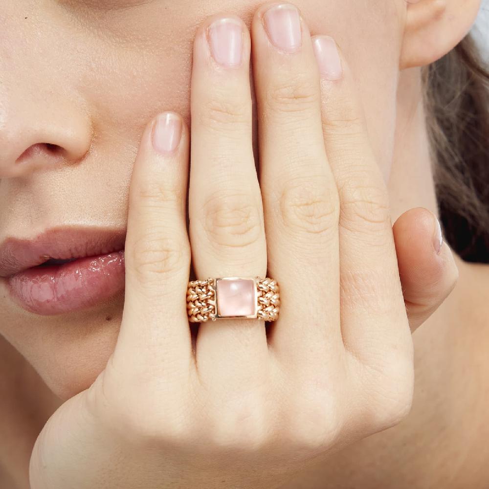Unoaerre Anello in argento dorato rosa con quarzo rosa | UNOAERRE Gioielli Sconto