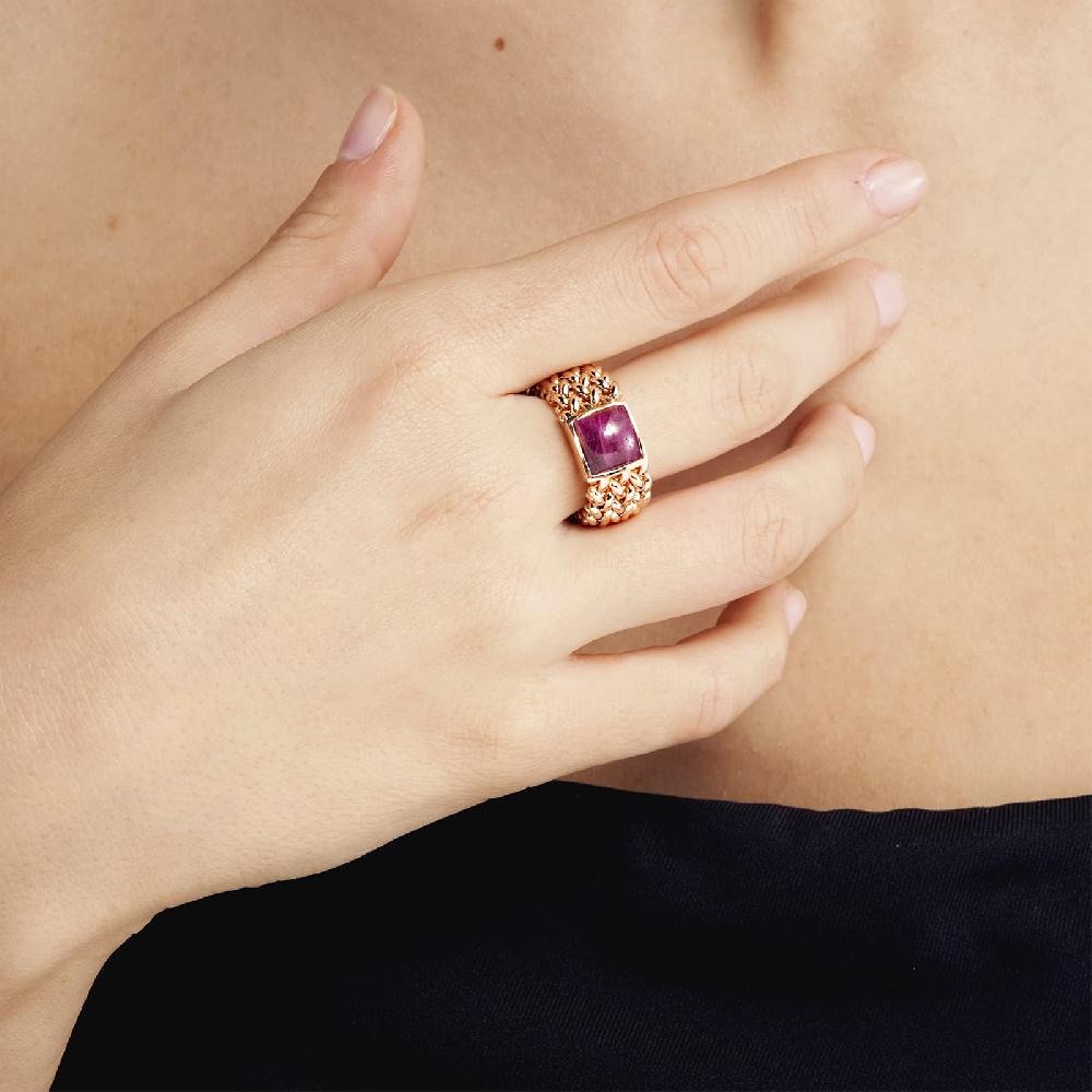 Unoaerre Anello in argento dorato rosa con radice di rubino | UNOAERRE Gioielli Saldi