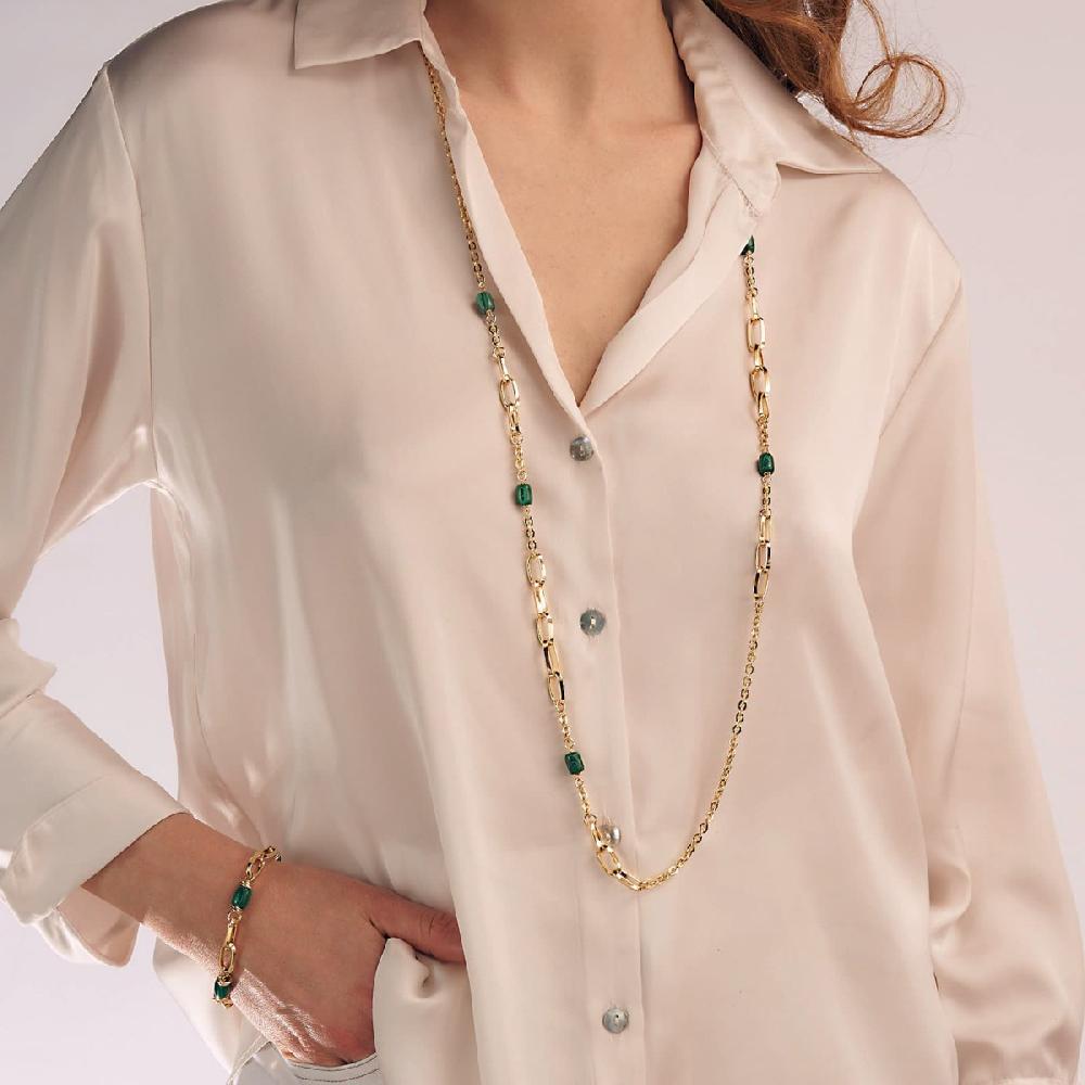Unoaerre Collana donna lunga in bronzo dorato con malachite verde | UNOAERRE Gioielli Promozione