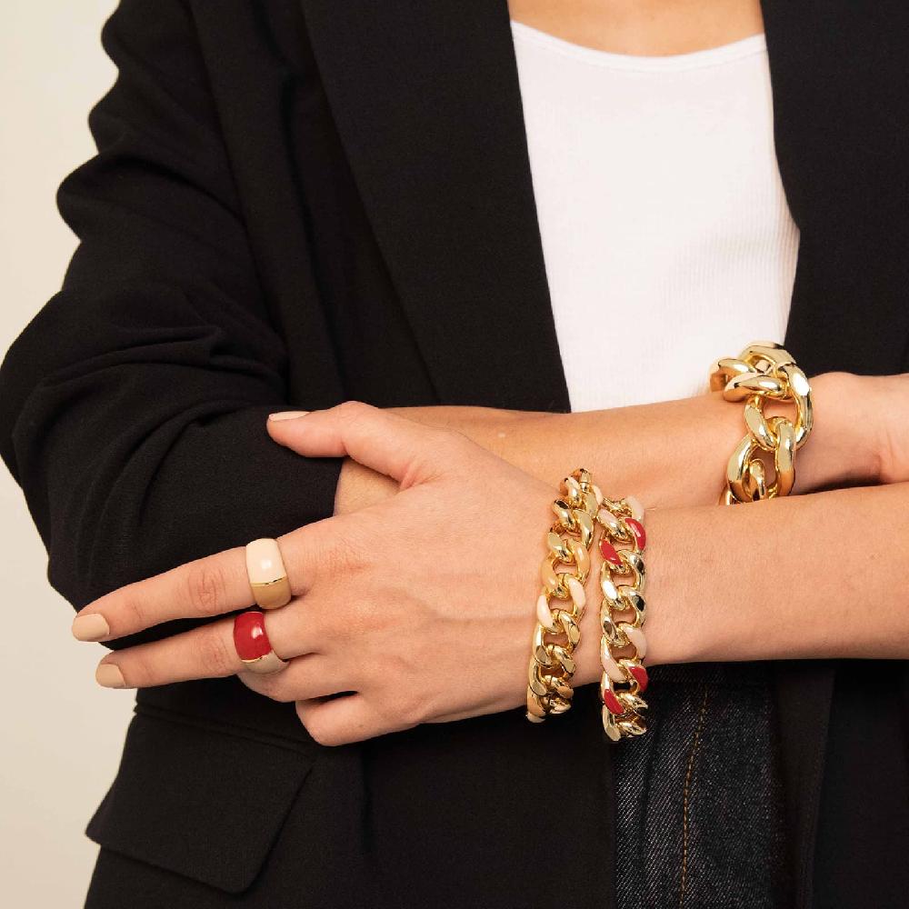 Unoaerre Anello in bronzo dorato con design bombato e smalto osso bordeaux e beige. | UNOAERRE Gioielli Offerte