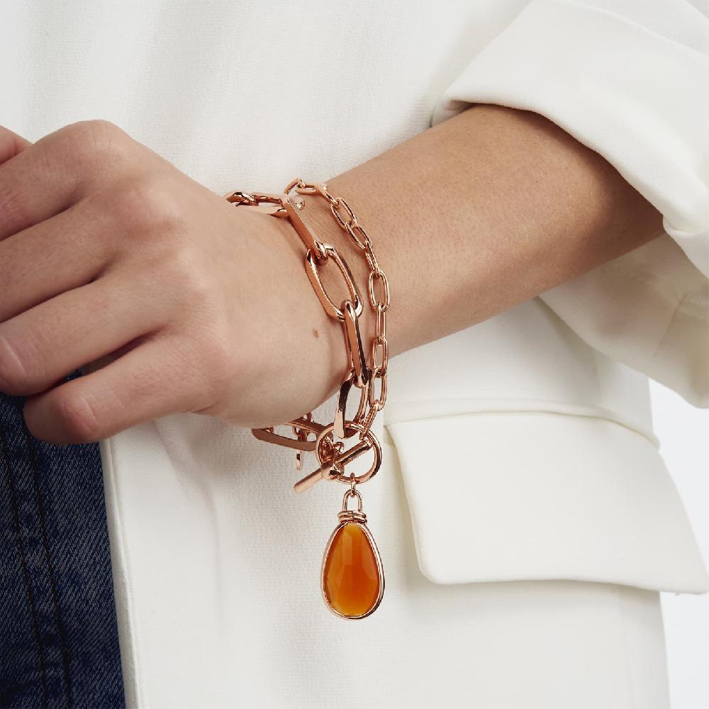 Unoaerre Bracciale in bronzo dorato rosa cristallo ambra | UNOAERRE Gioielli Offerta