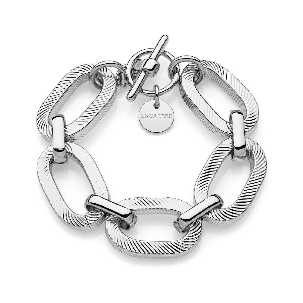 Unoaerre Bracciale bagno in argento con decoro a righe e chiusura a T-bar | UNOAERRE Gioielli Negozio