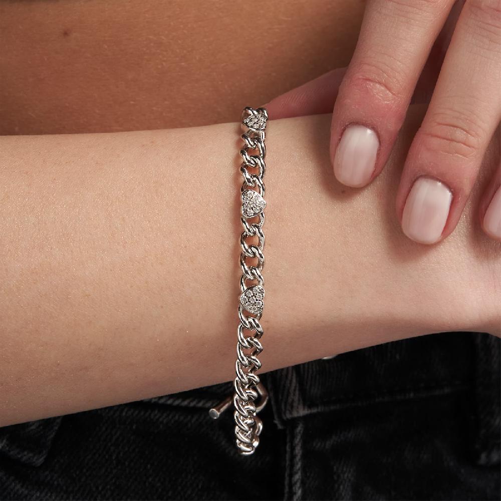 Unoaerre Bracciale in argento rodiato con cuori e cubic zirconia | UNOAERRE Gioielli Vendite stagionali