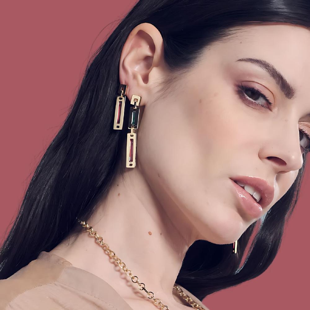 Unoaerre Orecchini lunghi donna con smalto verde e rosa | UNOAERRE Gioielli Offerta speciale della fabbrica