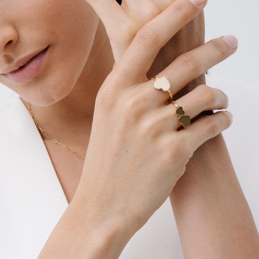 Unoaerre Anello in oro con cuore grande e piccolo | UNOAERRE Gioielli Consegna Veloce