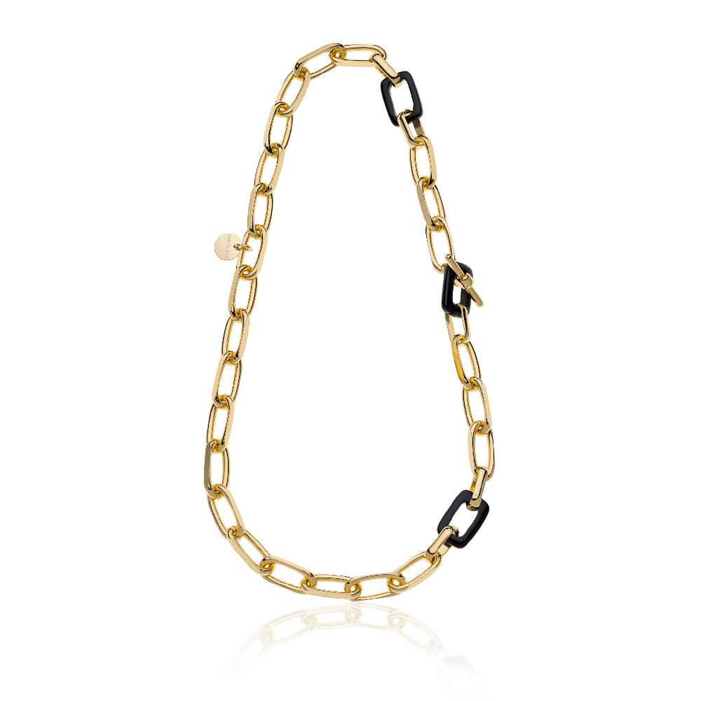 Unoaerre Collana di catena forzatina e maglie in onice nera naturale. | UNOAERRE Gioielli Offerta esclusiva