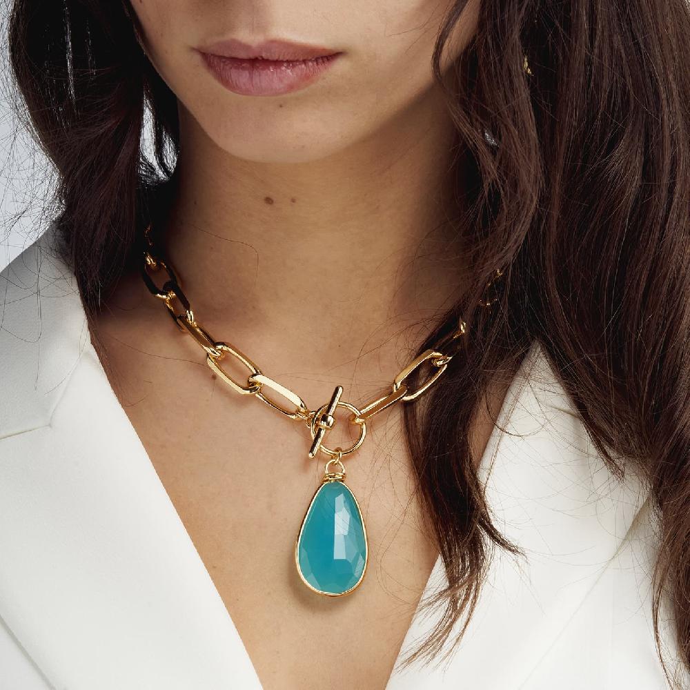 Unoaerre Collana in bronzo dorato cristallo turchese | UNOAERRE Gioielli Vendita calda