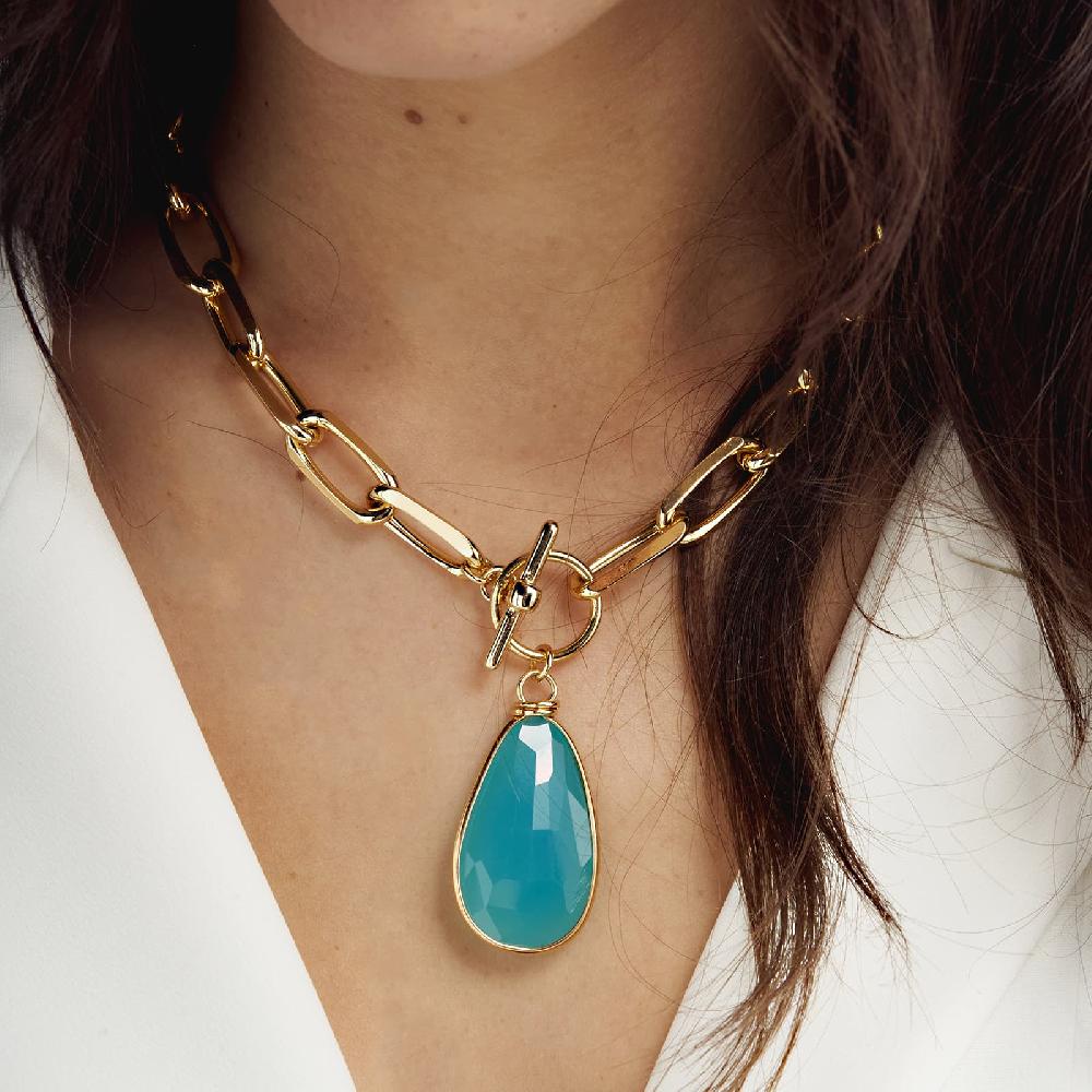 Unoaerre Collana in bronzo dorato cristallo turchese | UNOAERRE Gioielli Vendita calda