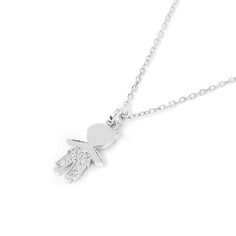 Unoaerre Collana in oro bianco con pendente bimbo e diamanti | UNOAERRE Gioielli Grandi sconti