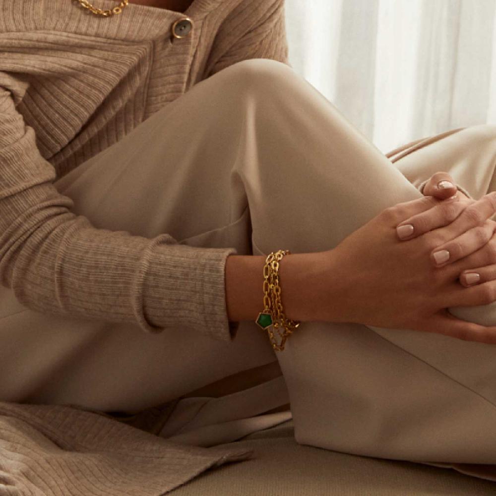 Unoaerre Bracciale donna a tre fili dorato con pietra | UNOAERRE Gioielli Saldi Di Fabbrica