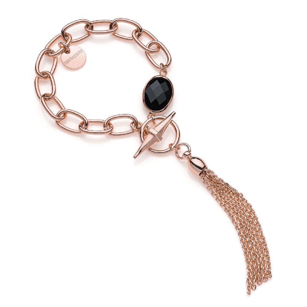 Unoaerre Bracciale catena dorata rosa e pietra nera | UNOAERRE Gioielli In Saldo