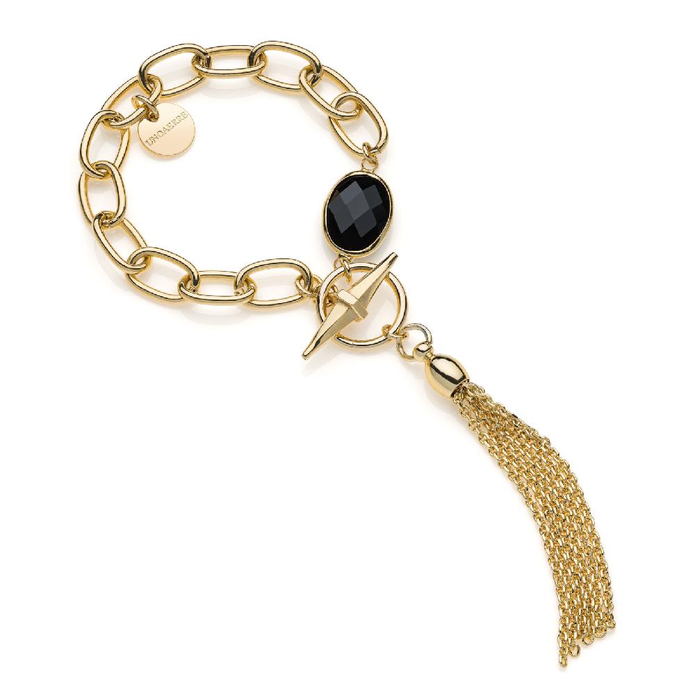 Unoaerre Bracciale catena dorata e pietra nera | UNOAERRE Gioielli Nuova